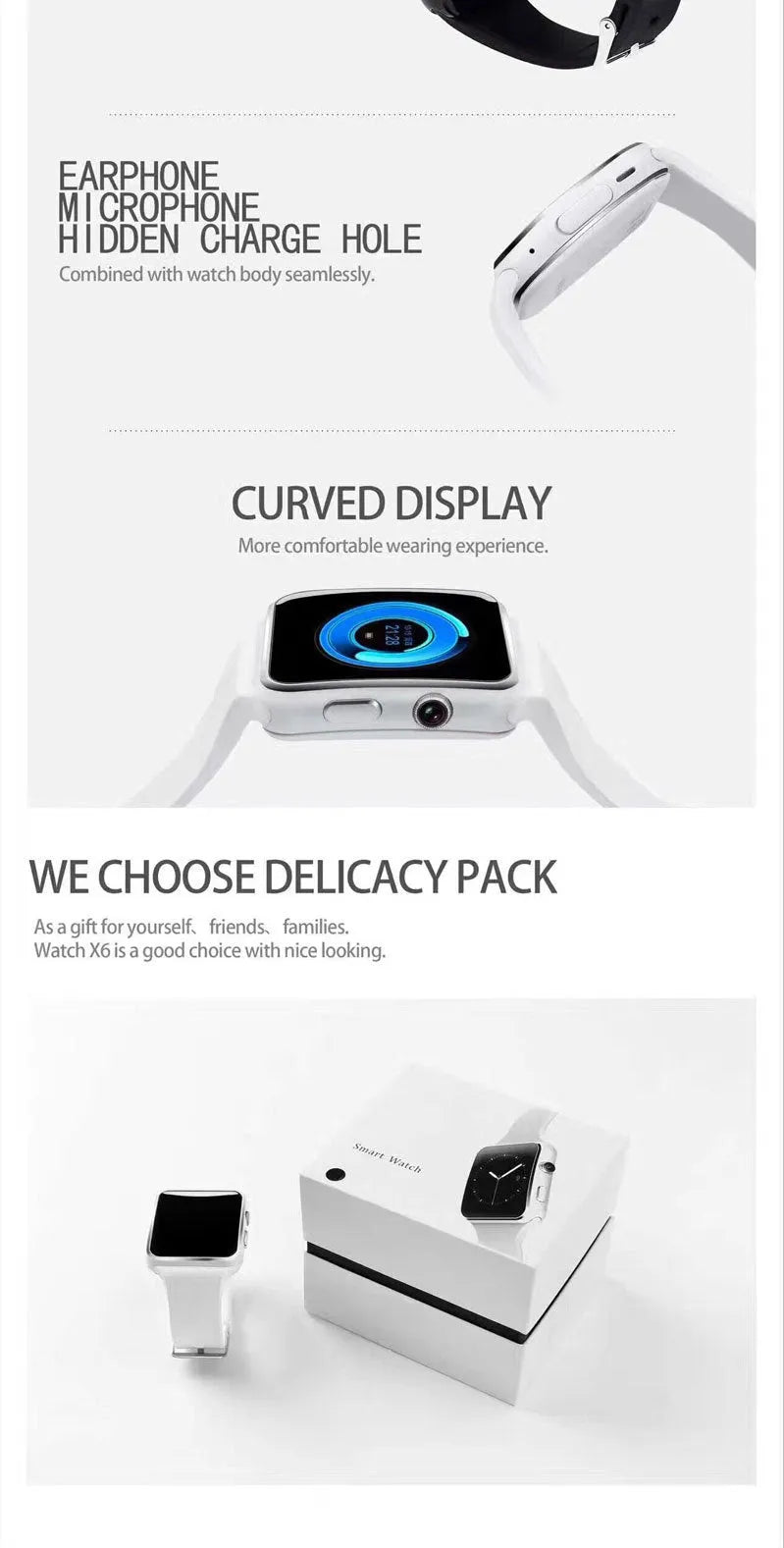 Black smart watch with a 1.54-inch touch screen and a black silicone strap on a wrist.