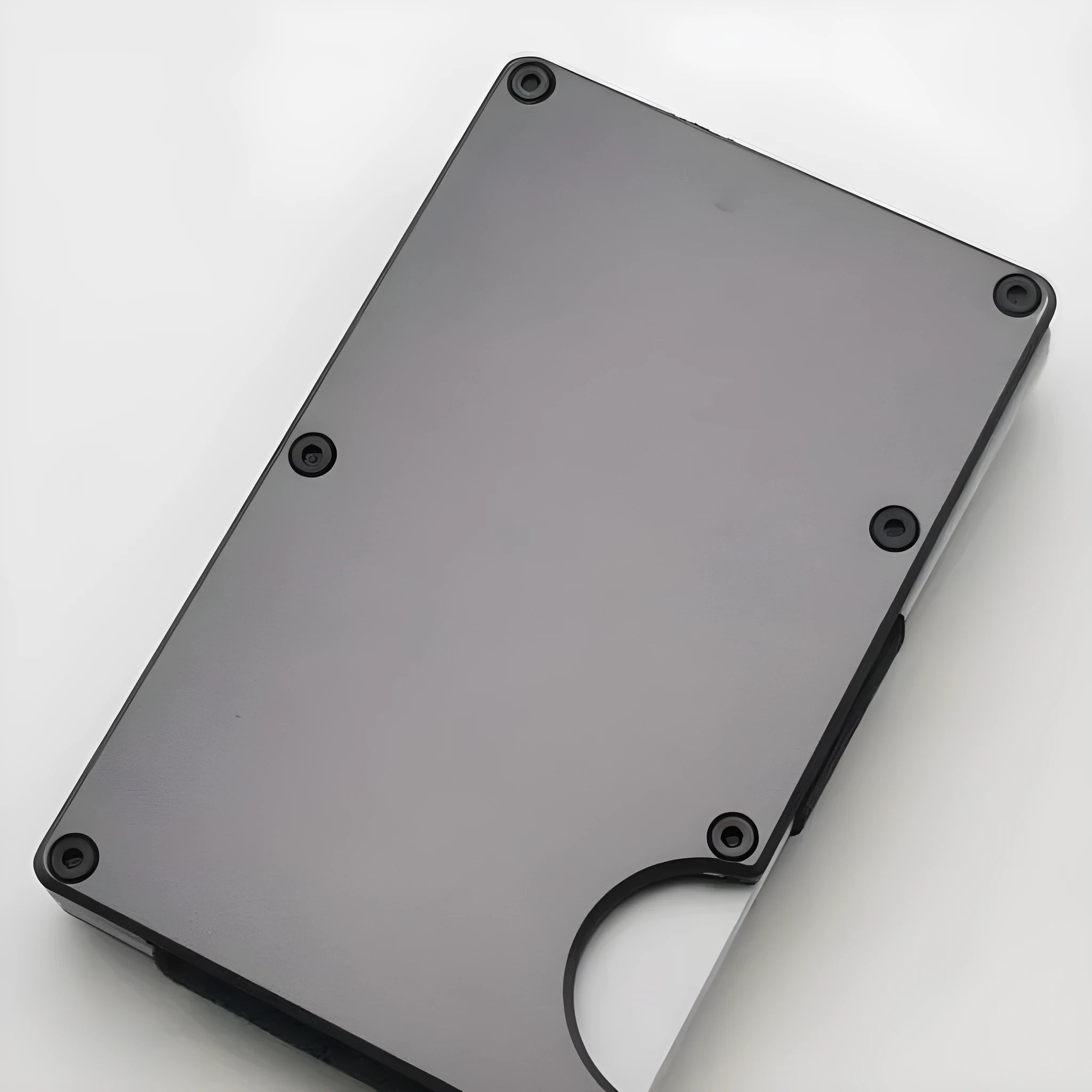 Aluminium grey carbon fibre credit card wallet with RFID blocking showing seven card slots