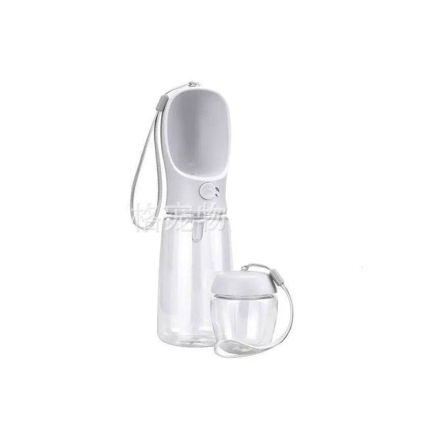 Blue plastic dual-use portable dog drinking cup with two-in-one design for outdoor hydration.