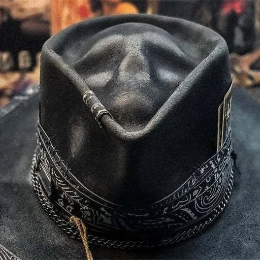 Handmade wool skull hat with conical crown design shown in single colour option