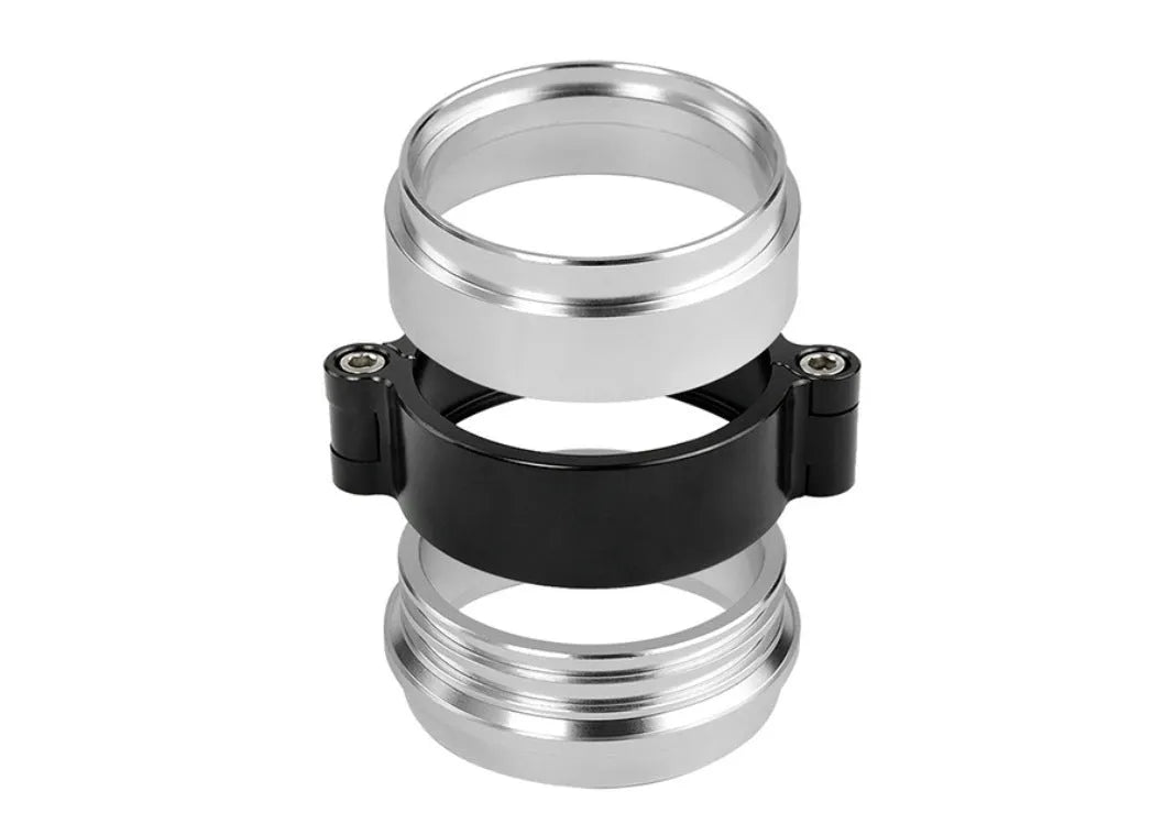 Aluminium exhaust clamp for car modifications in black, blue, or red colours