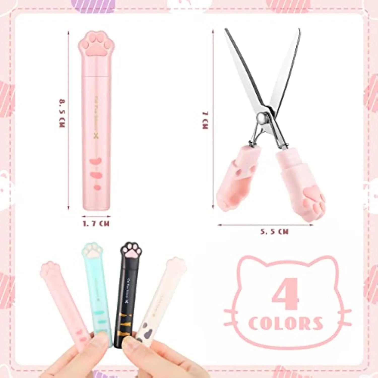 Cat paw mini folding scissors with stainless steel blades in four colour options