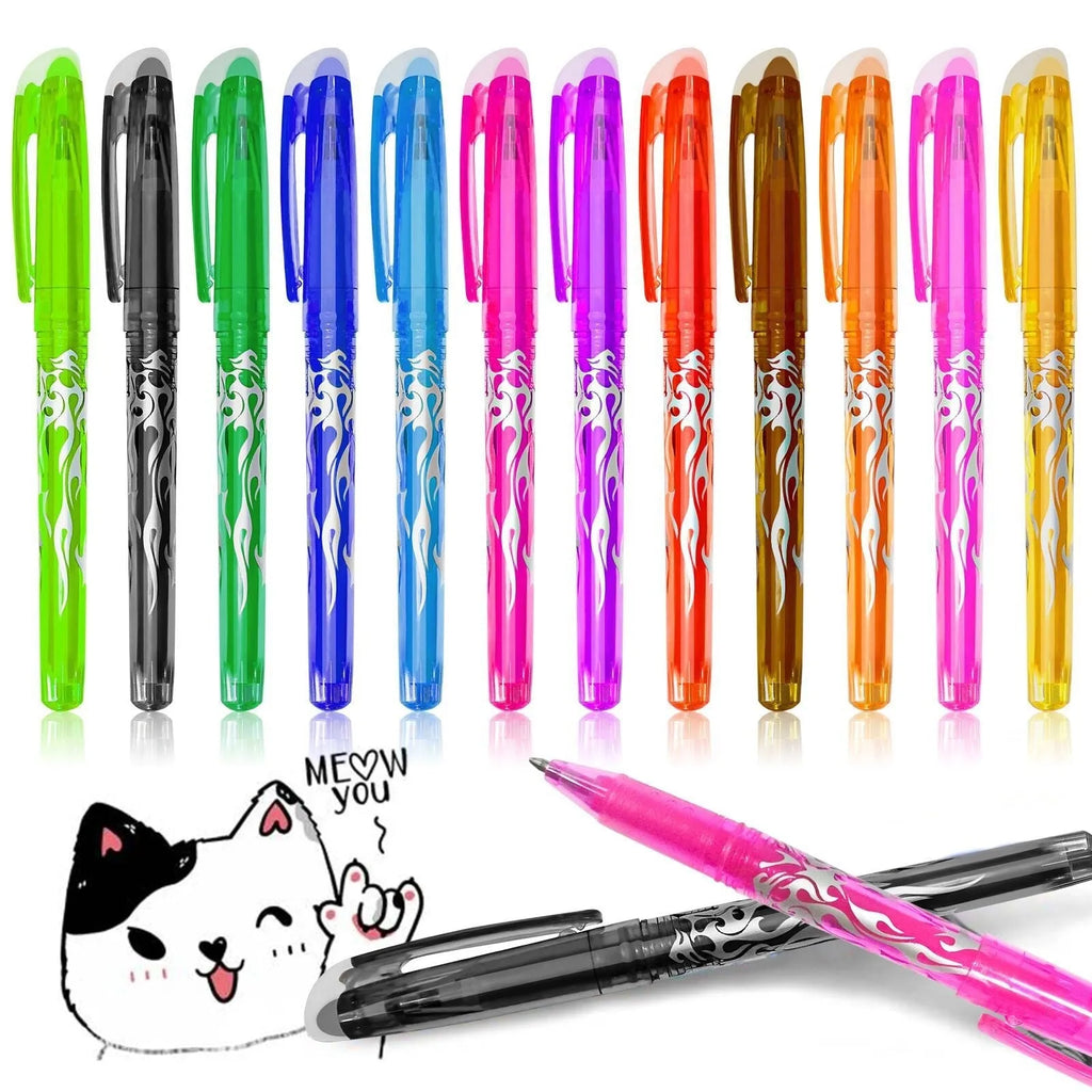 Set of heat-erasable gel pens in multiple colours with choice of 0.5mm or 0.7mm stainless steel nib tips.