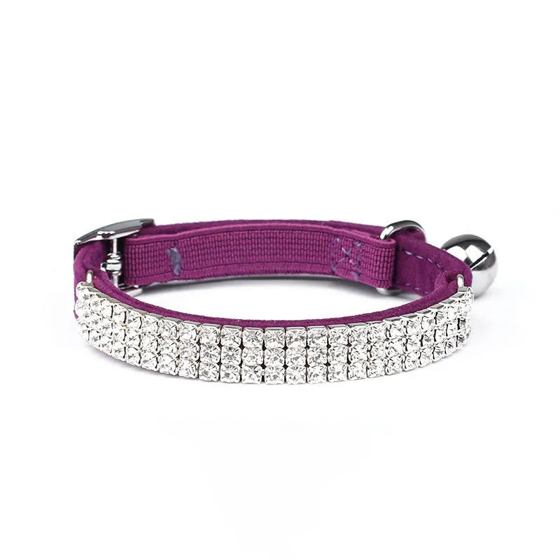 Adjustable rhinestone velvet cat collar in red colour showing 20-30cm length adjustment