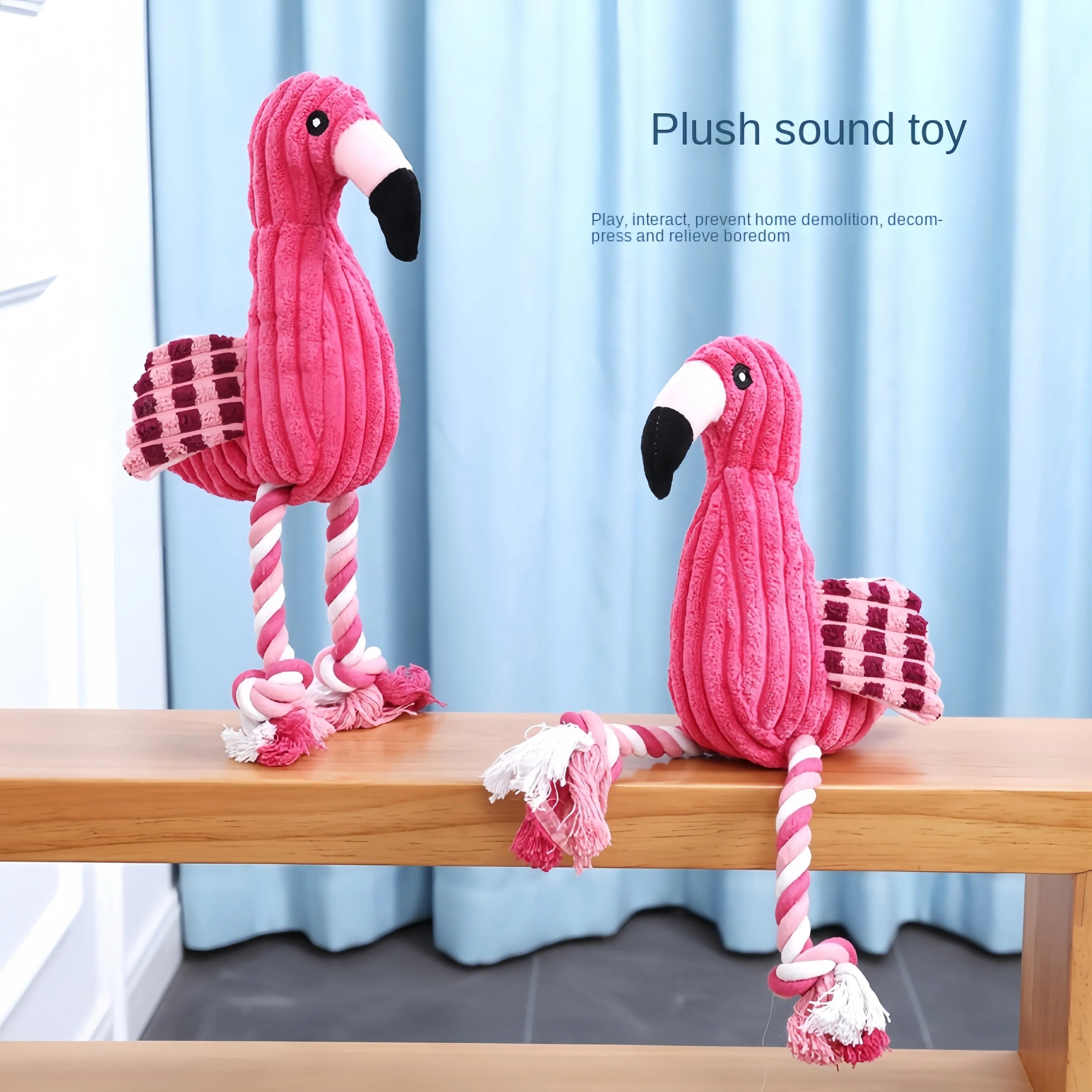 Pink rabbit-shaped corduroy plush dog toy with squeaker inside