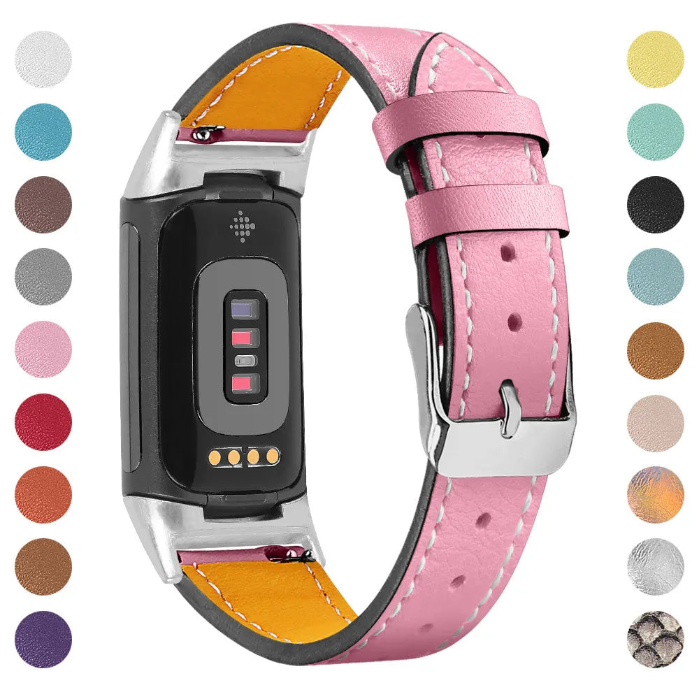 Genuine leather strap for Fitbit Charge 5 and Charge 6 smartwatch in multiple colour options.