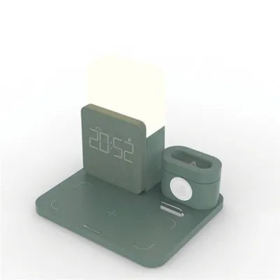 3-in-1 wireless charging stand for phone, watch, and earbuds in dark green colour