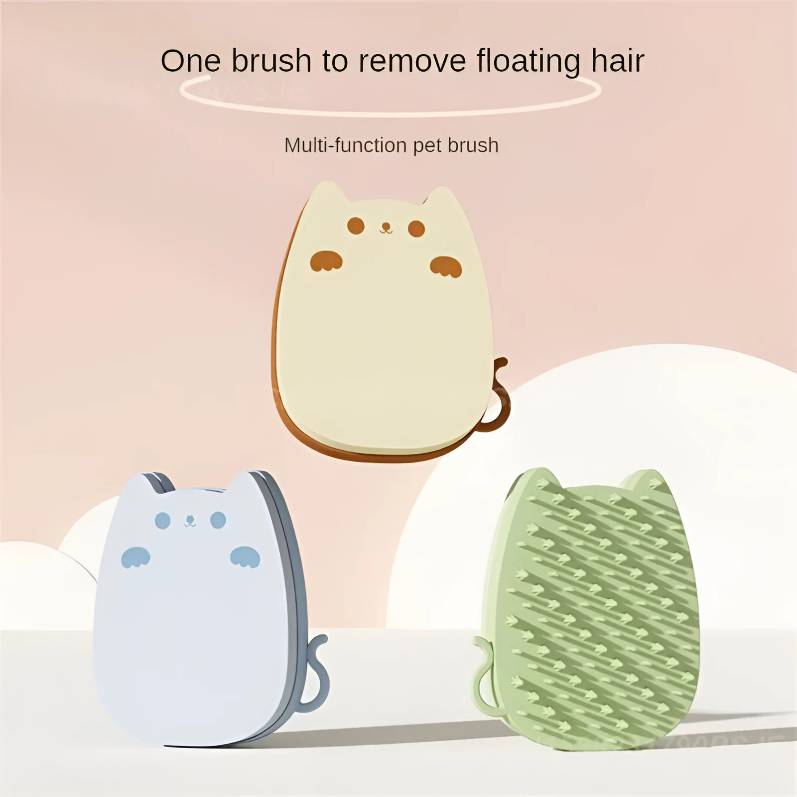 Brown blue green sponge silicone pet grooming comb for cats and dogs measuring 11.5 by 10 centimetres