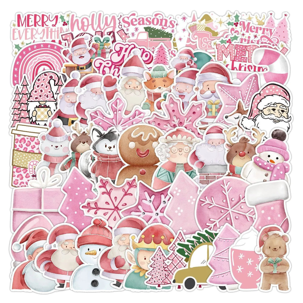50-piece set of cute Christmas themed waterproof stickers in various sizes from 4cm to 8cm