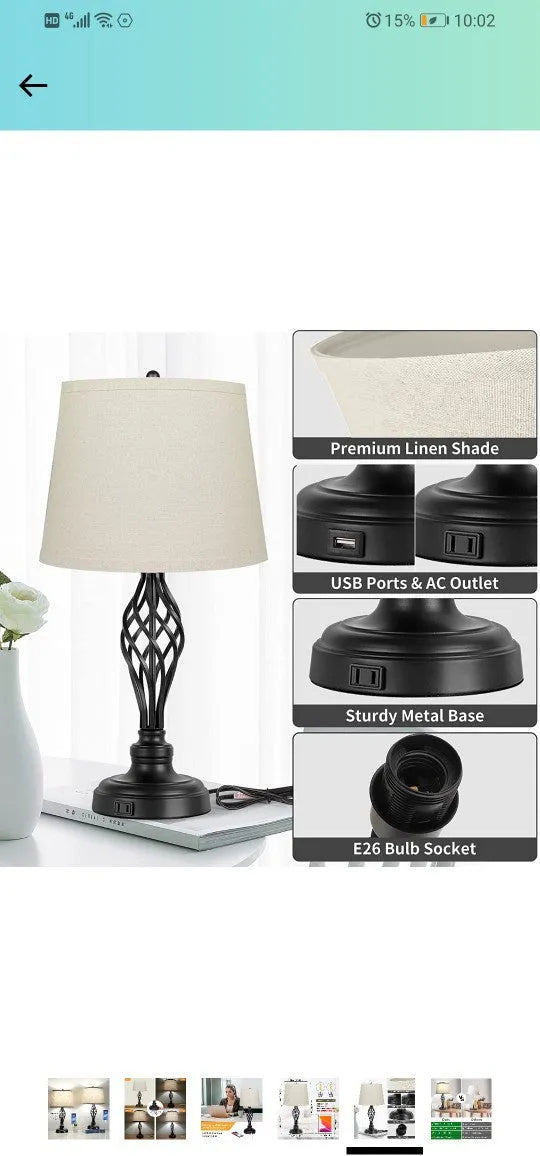 Touch control bedside table lamp with USB charging socket and adjustable cold warm lighting