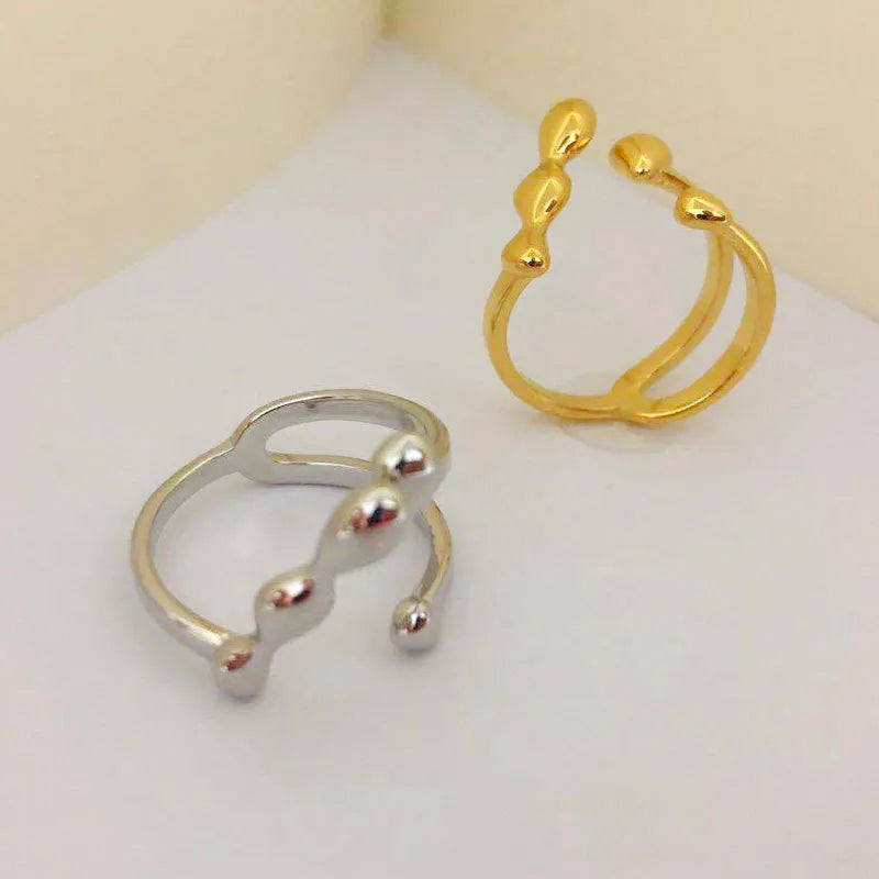 Gold or silver brass opening ring with sphere and circle design for women