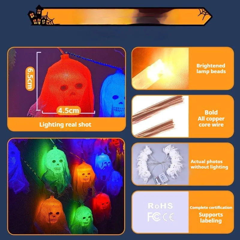 Halloween coloured LED light strand with plastic shell and battery box for indoor wall decoration