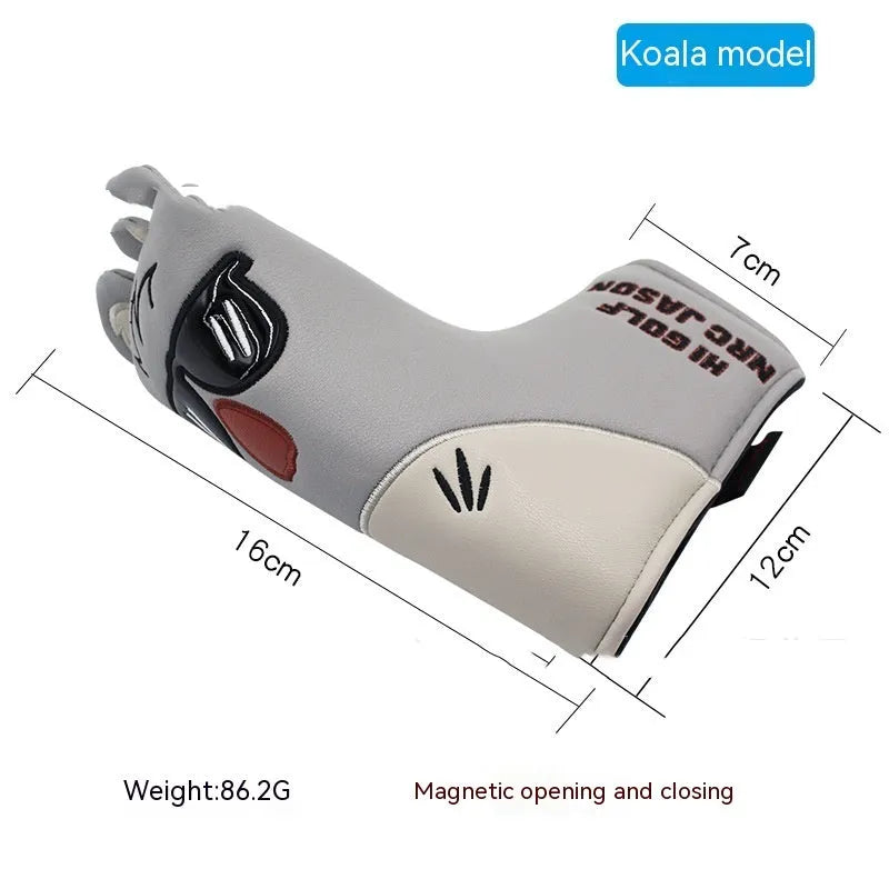 Golf putter sleeve with novelty design options for straight bar clubs