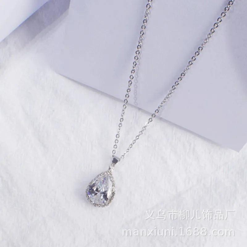 Rose gold pink drop shape alloy necklace with rhinestone and geometry elements
