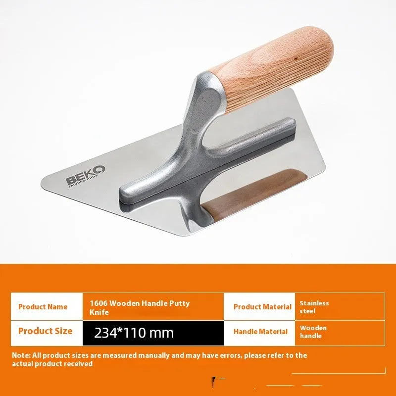Stainless steel blade putty scraper with wooden handle for floor and wall cement work