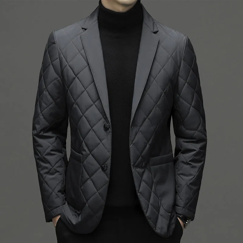 Men's black winter down jacket cardigan with side seam pockets, regular fit