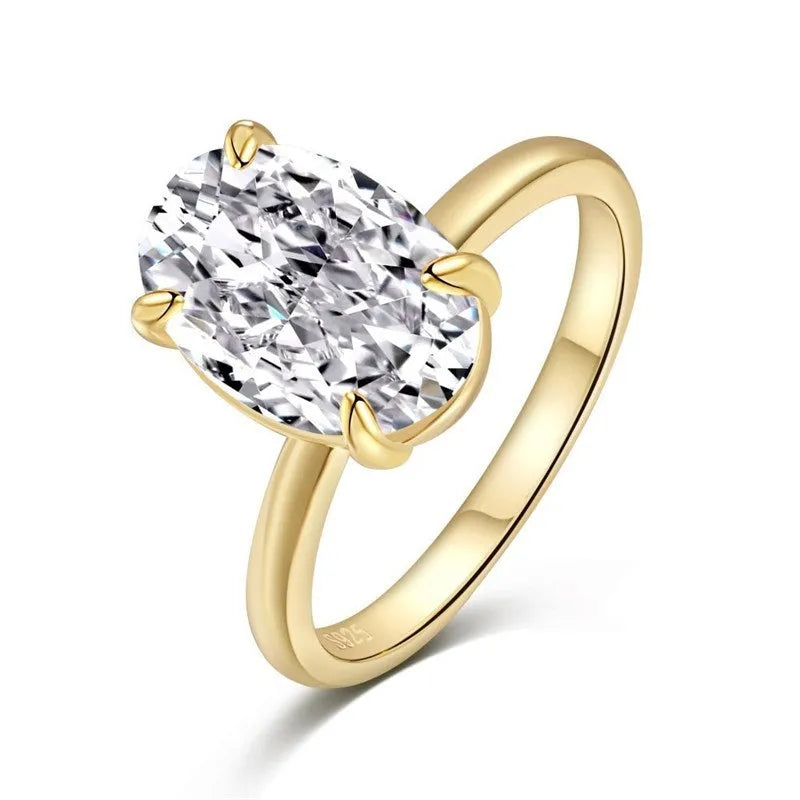 Women's oval ring with four-claw setting in 9 silver, gold and silver colour options