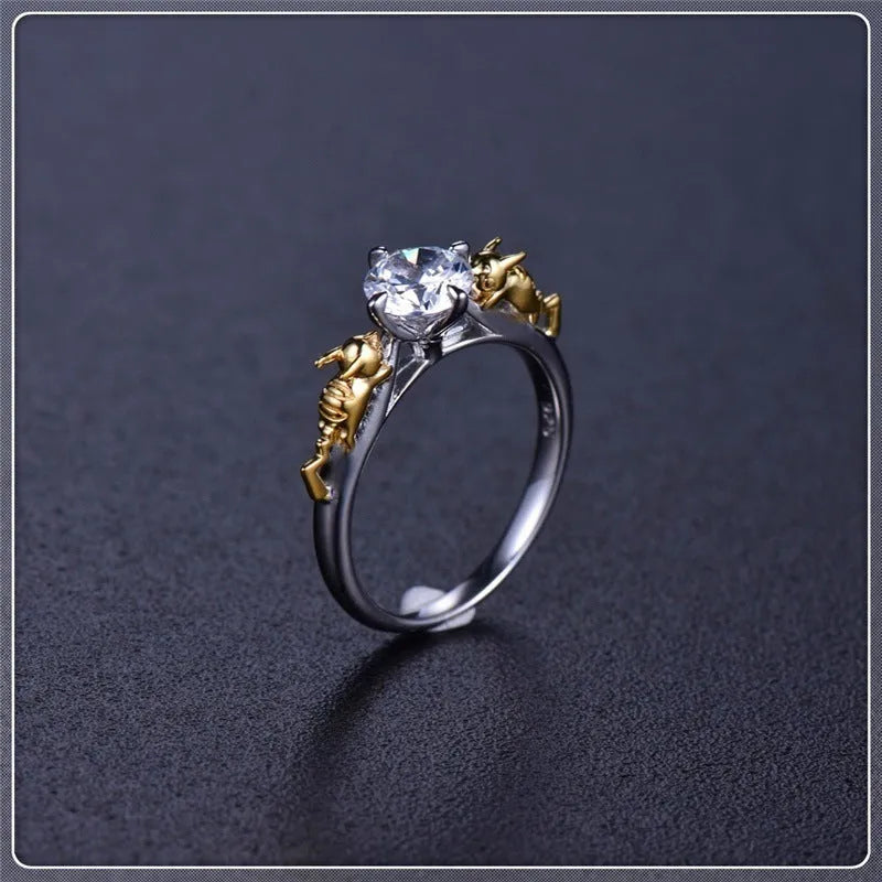 Copper crown crystal ring with black gold finish for cosplay and fashion