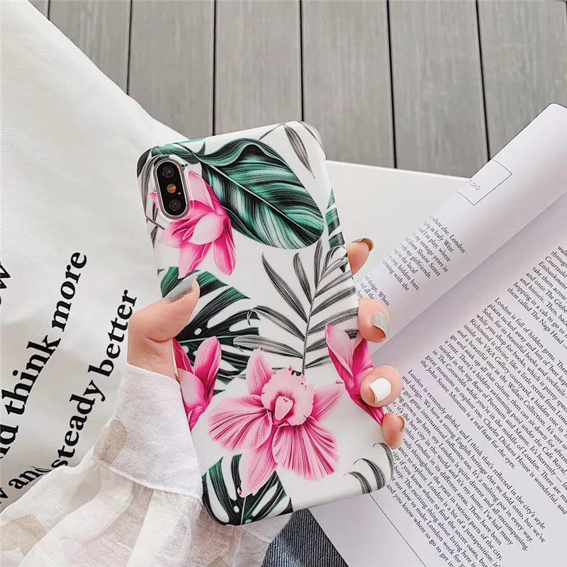Pink floral patterned TPU hard shell back cover case for iPhone
