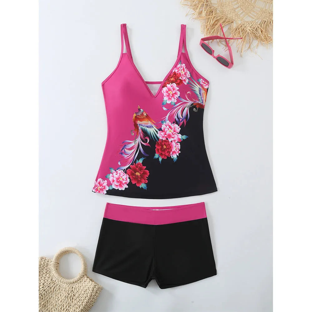 Plus size women's swimsuit set in black brief style with cotton lining
