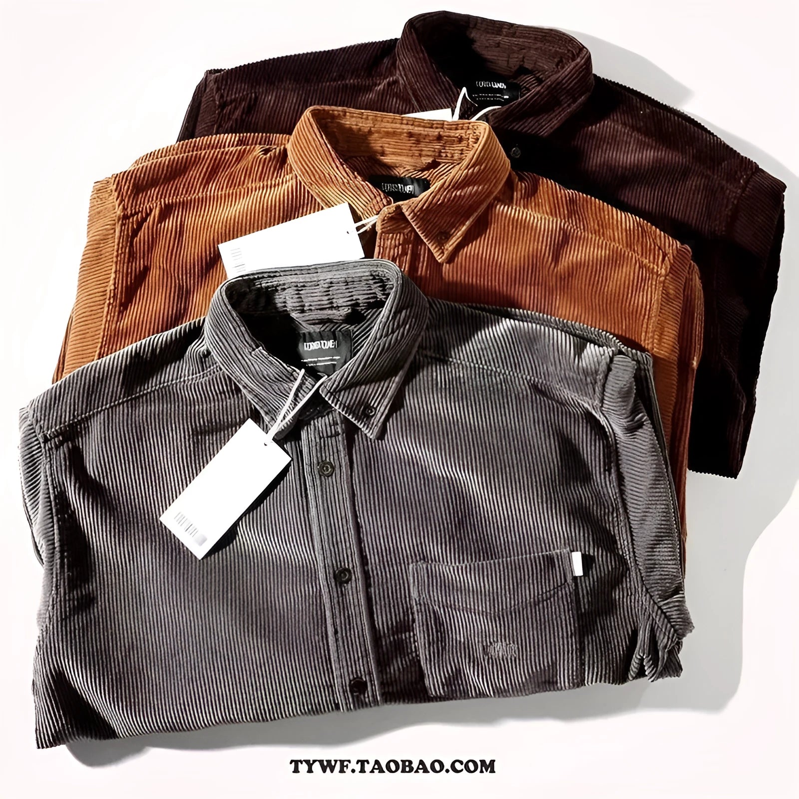 Caramel coloured corduroy long sleeve cardigan shirt with Hong Kong Japanese style loose fit design