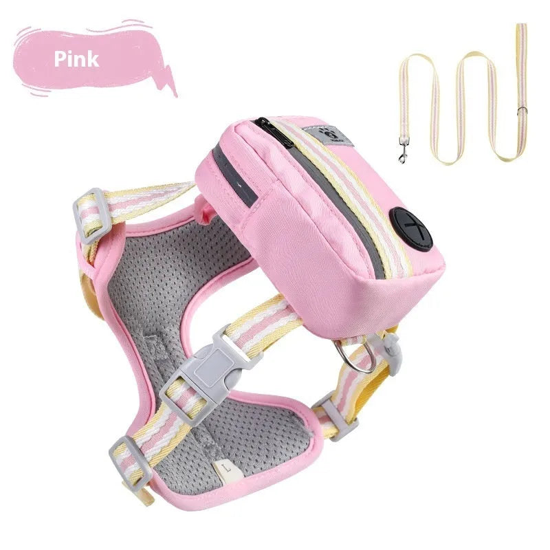 Explosion-proof anti-strathulation dog harness in Oxford cloth with attached chest strap and rope.