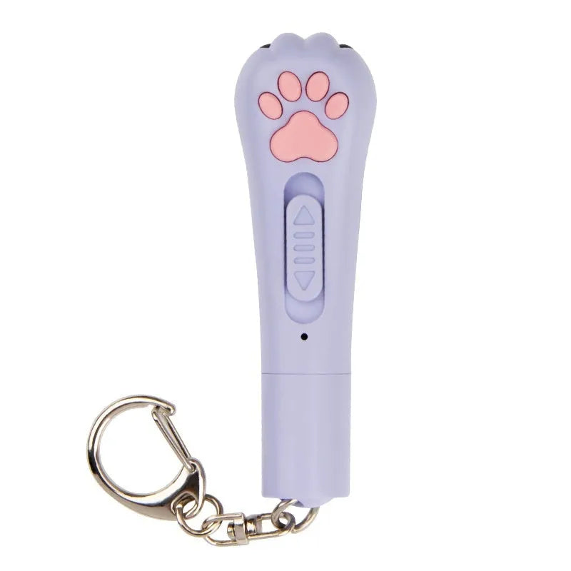 Infrared cat teasing stick toy with moon light lamp and laser patterns in blue, pink, purple, and white colour options