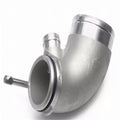 Aluminium alloy 90-degree turbine pipe elbow for lateral engine positioning in modified automotive applications