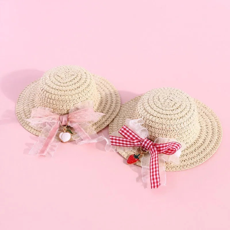 Handmade adjustable paper pet hat with a bowknot for a dog or cat, shown in a solid colour.
