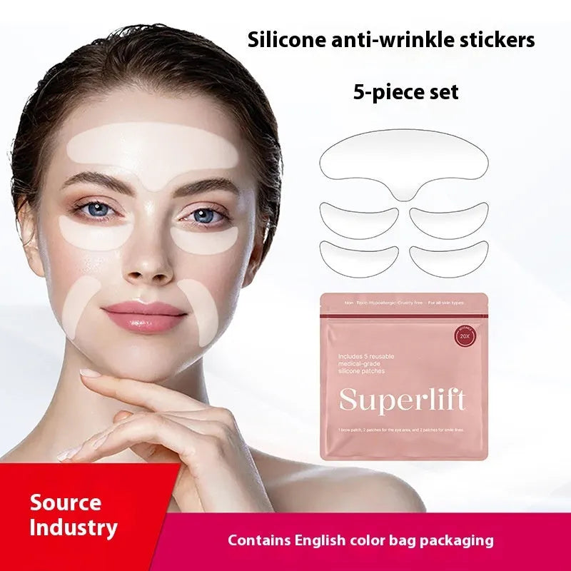 5 silicone anti-wrinkle face patches for forehead and frown line reduction