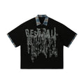 Men's loose-fit cotton short-sleeved top with asymmetric graffiti print design in street style