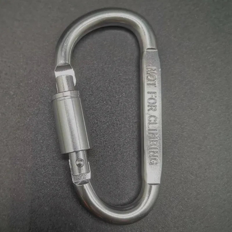 D-type aluminium locking carabiner, 8cm flat, shown in one of ten available colours.