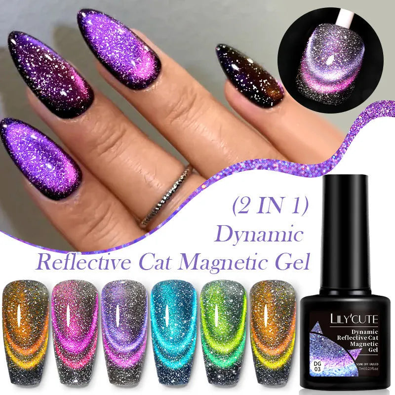 Diamond In The Debris Cat Eye Series UV nail polish gel bottles in six colours with glitter and fragments.