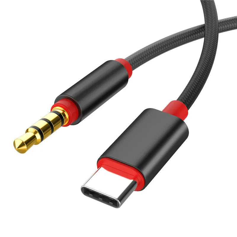 Nylon braided audio cable with silver-plated connectors in Black or Silver, showing length options.