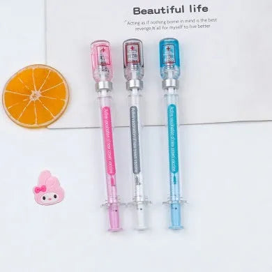 Vaccine design novelty gel pen with 0.5mm black refill, plastic construction, 15.7cm length