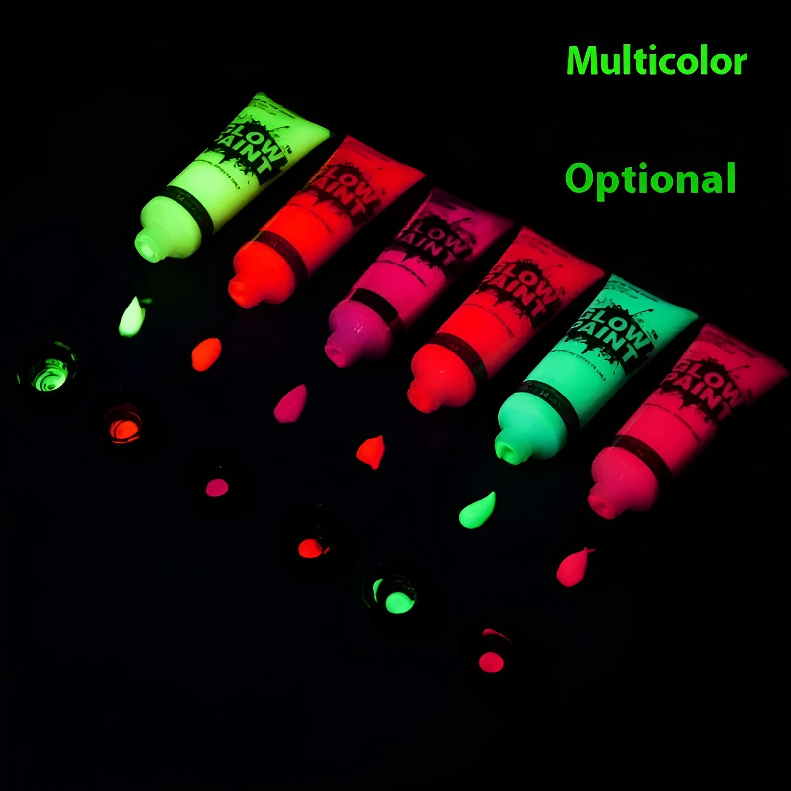 Non-toxic neon face and body paint tubes in red, yellow, green, purple, orange and pink colours.