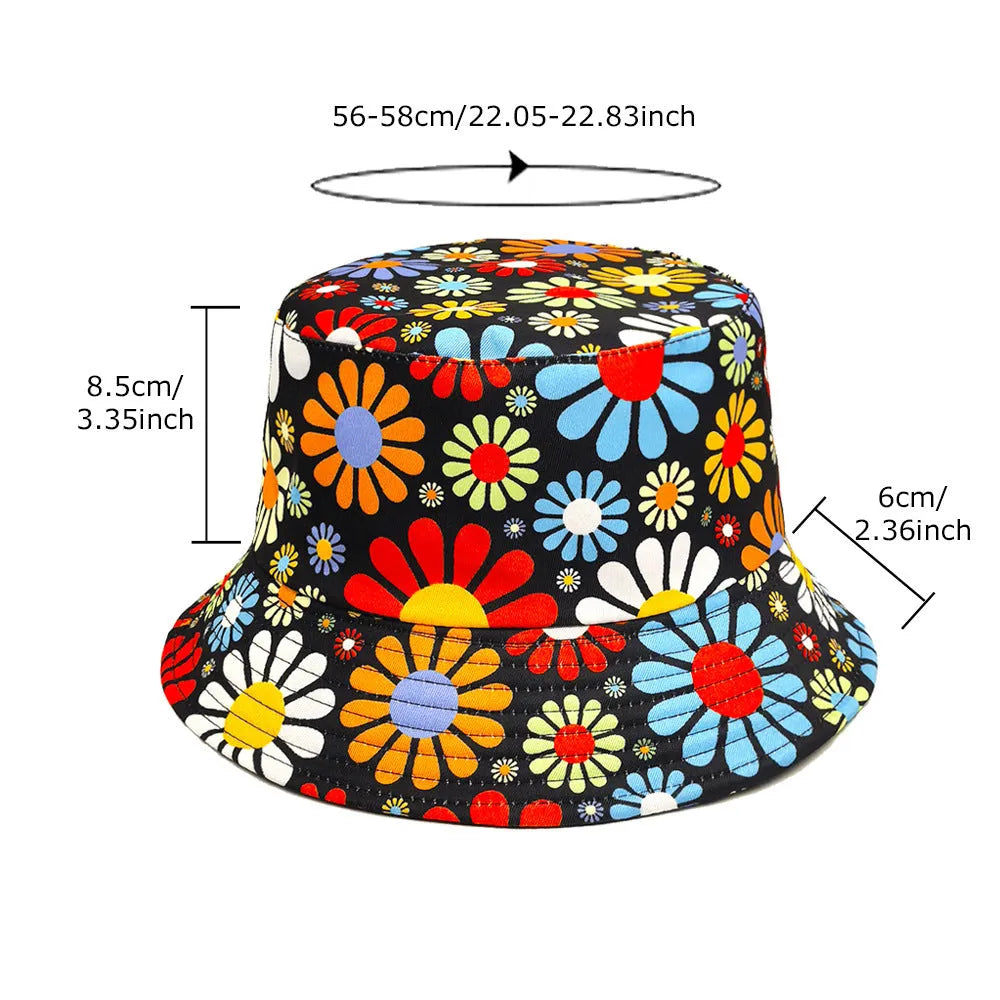 Colourful floral print bucket hat with dome crown in size M