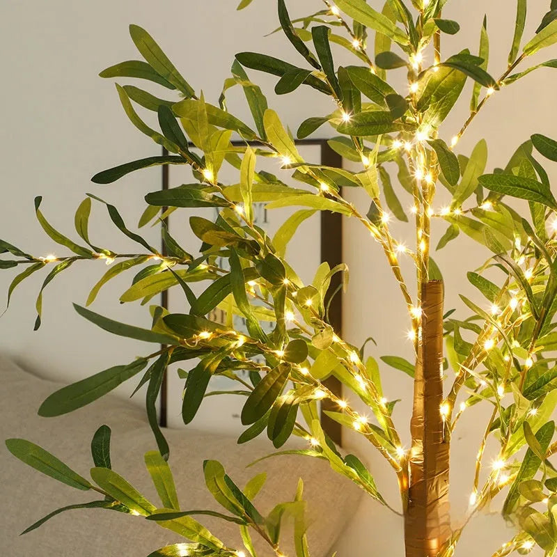1.8m tall simulation olive leaf tree lamp with warm white LED lights for courtyard decoration