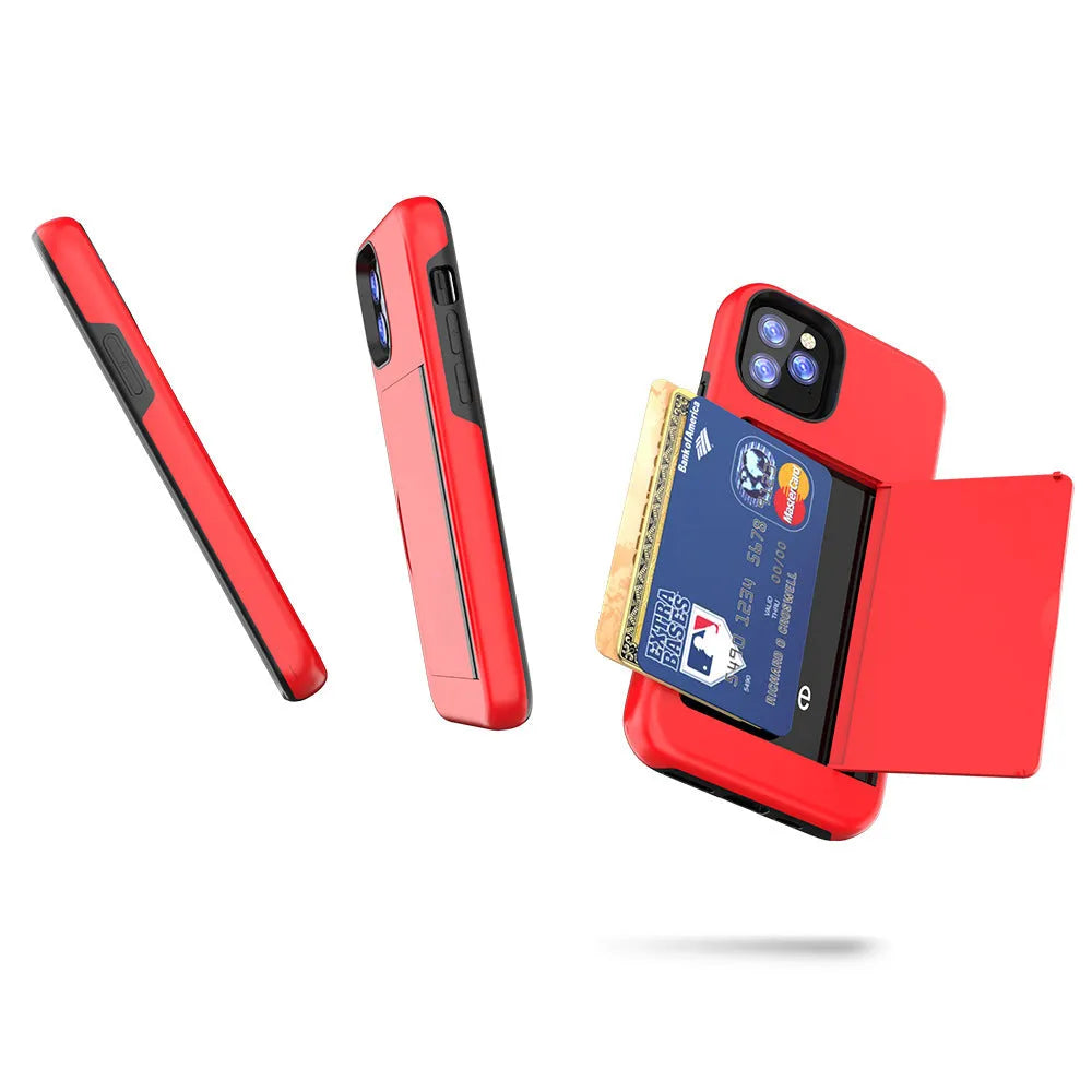 Solid-colour TPU and PC mobile phone case for Apple iPhone 11, shown in black, red, pink, dark blue, blue, and purple.