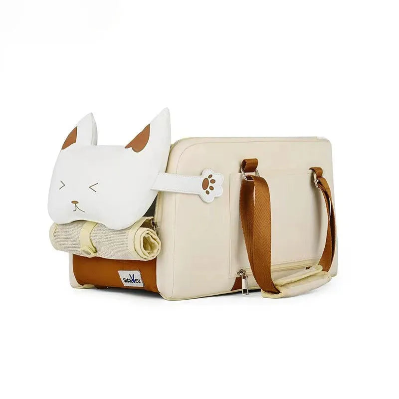 Beige hard EPE padded pet carrier with one-shoulder strap for cats up to 15kg