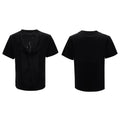 Men's black loose fit short sleeve T-shirt with V-neck hollow out collar