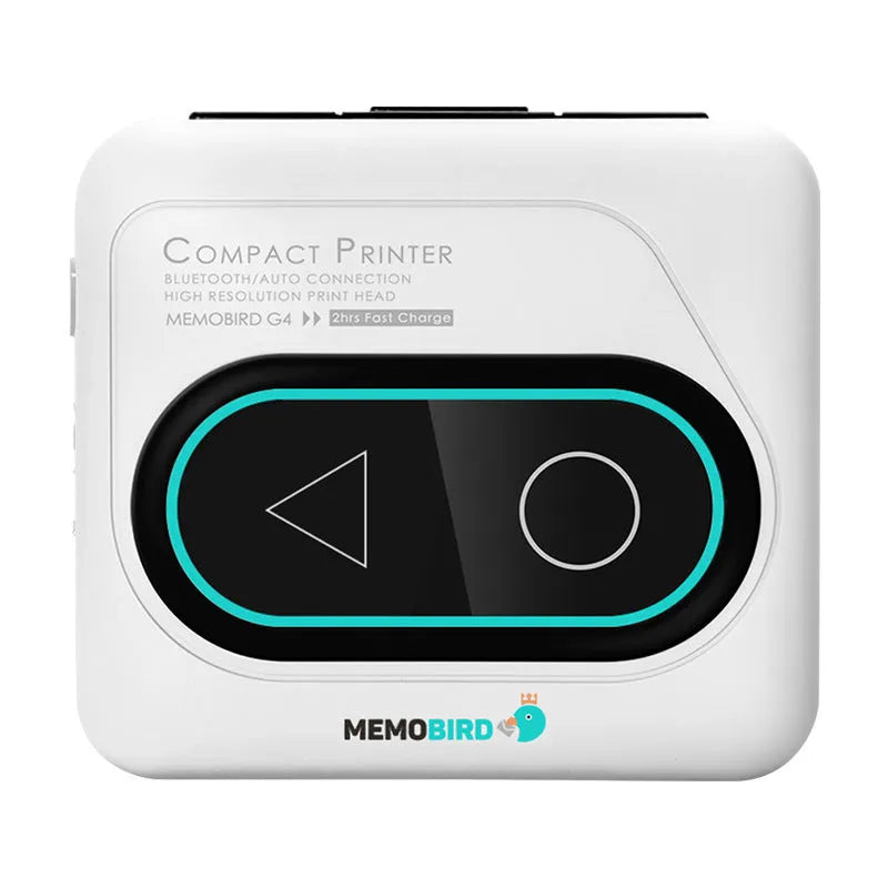Compact Avocado Green Bluetooth mini thermal printer with charging cable and paper roll on a white surface.