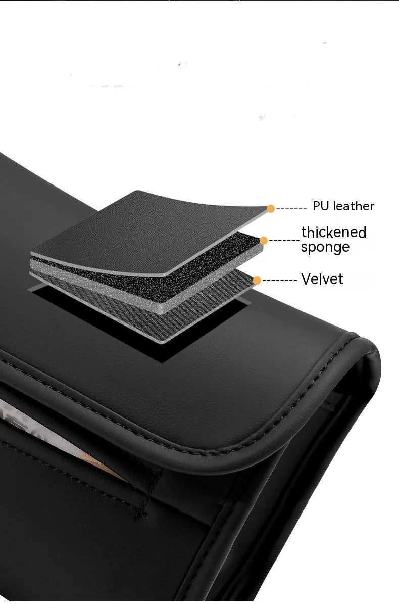 Leather car tissue box with elastic band button for sun visor or chair back mounting