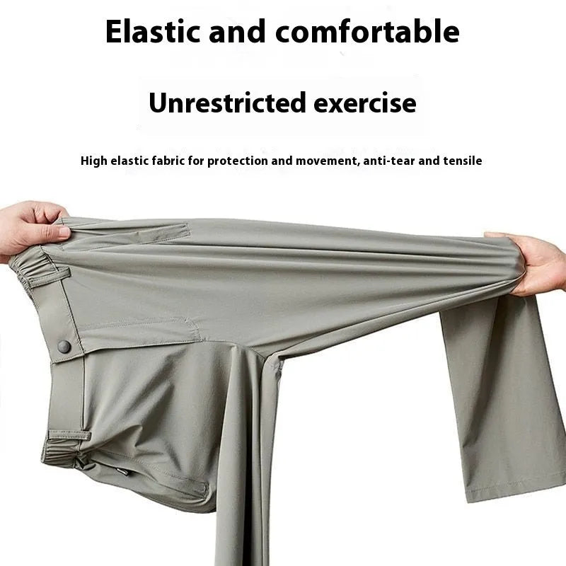 Men's ice silk trousers in black with loose straight cut and elastic waistband