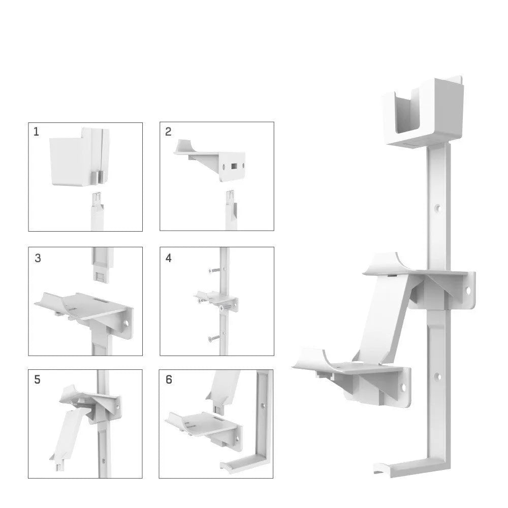 White ABS plastic wall hook holding PlayStation and Xbox game controllers