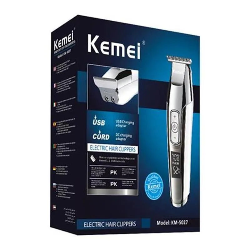 Barber scissors with LCD display on oil head, stainless steel construction with USB charging capability