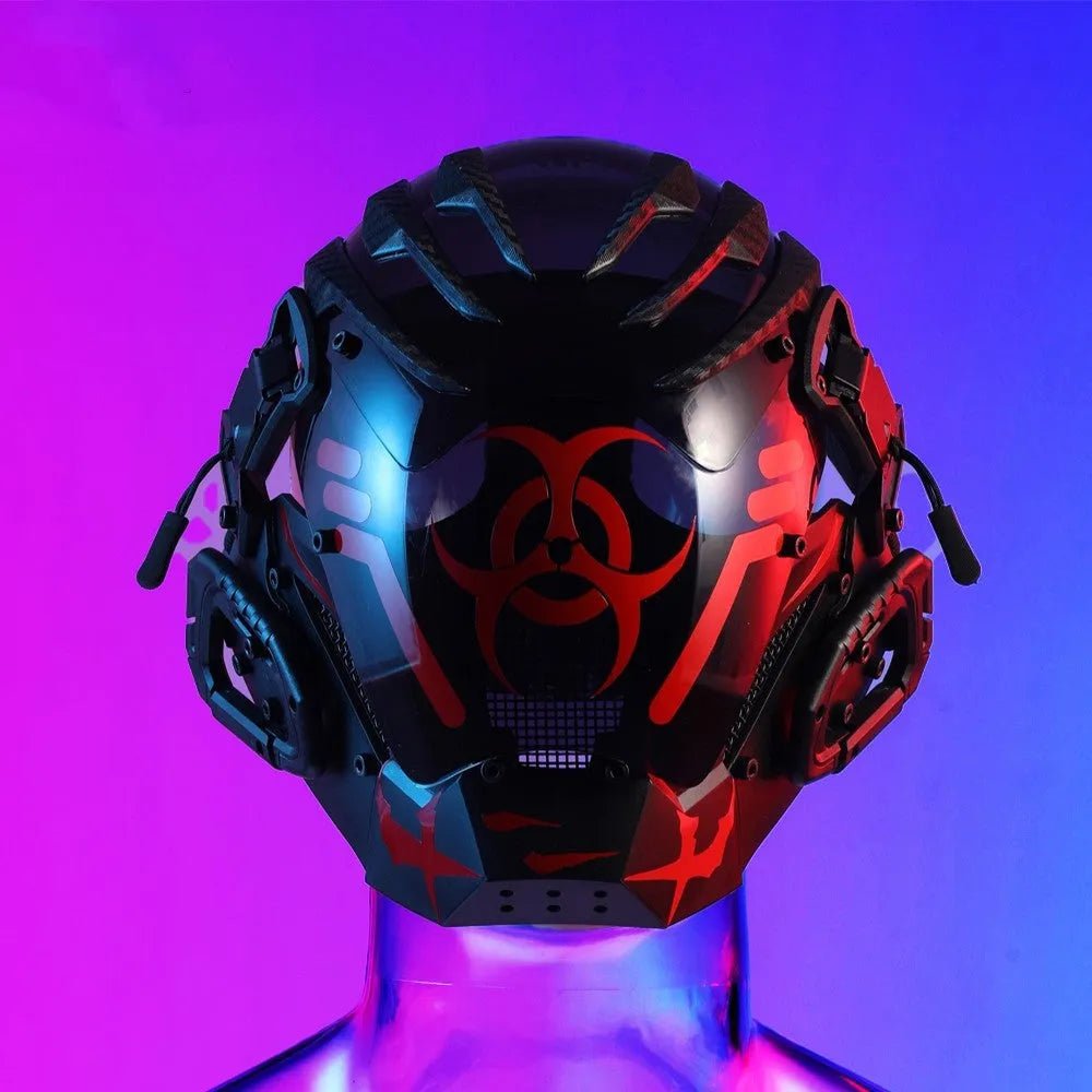 Black cyberpunk full face helmet mask with resin construction for costume events