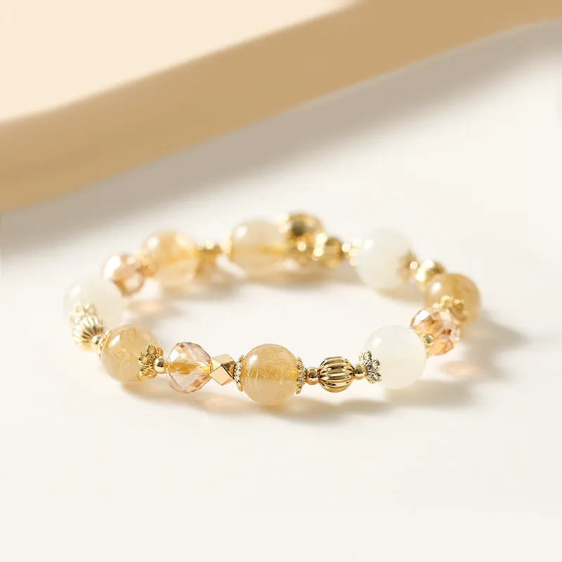 Gold rutilated quartz bracelet with electroplated finish and Korean style design