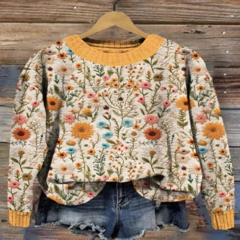 Little Flower digital printed round neck sweater in a colour from the YPM935 series.