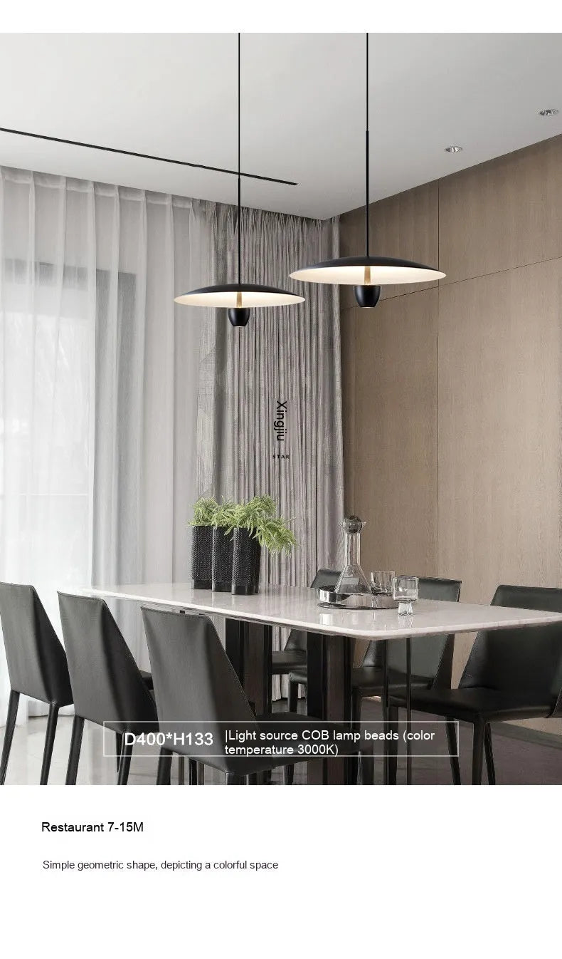 Black modern minimalist Nordic chandelier with warm light illumination